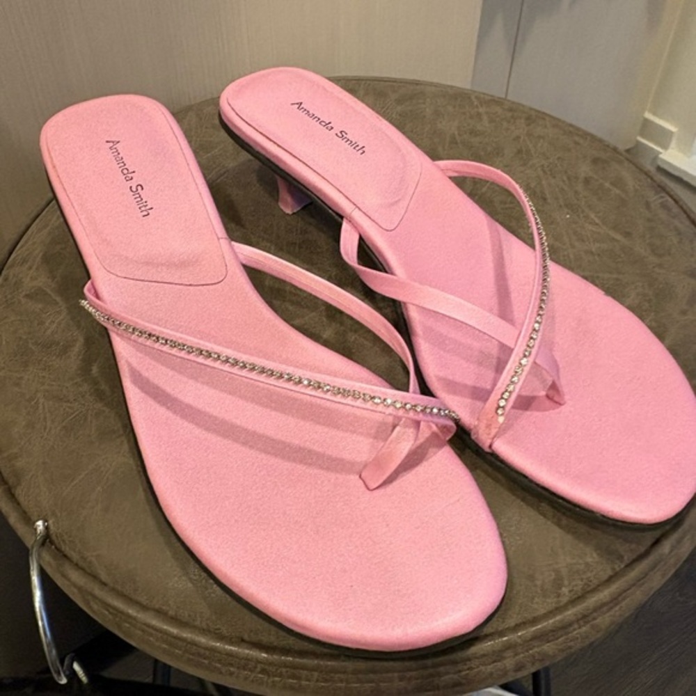 Vintage Amanda smith Y2K pink satin sparkly kitten heel sequined sandals 7.5